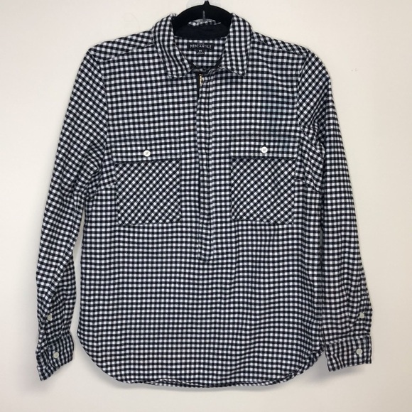 J. Crew Mercantile Gingham Flannel Half Zip‎ Black White XS - Picture 2 of 7